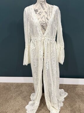 Band of Gypsies   Cream Lace Maxi Duster Cardigan Kimono - Size L